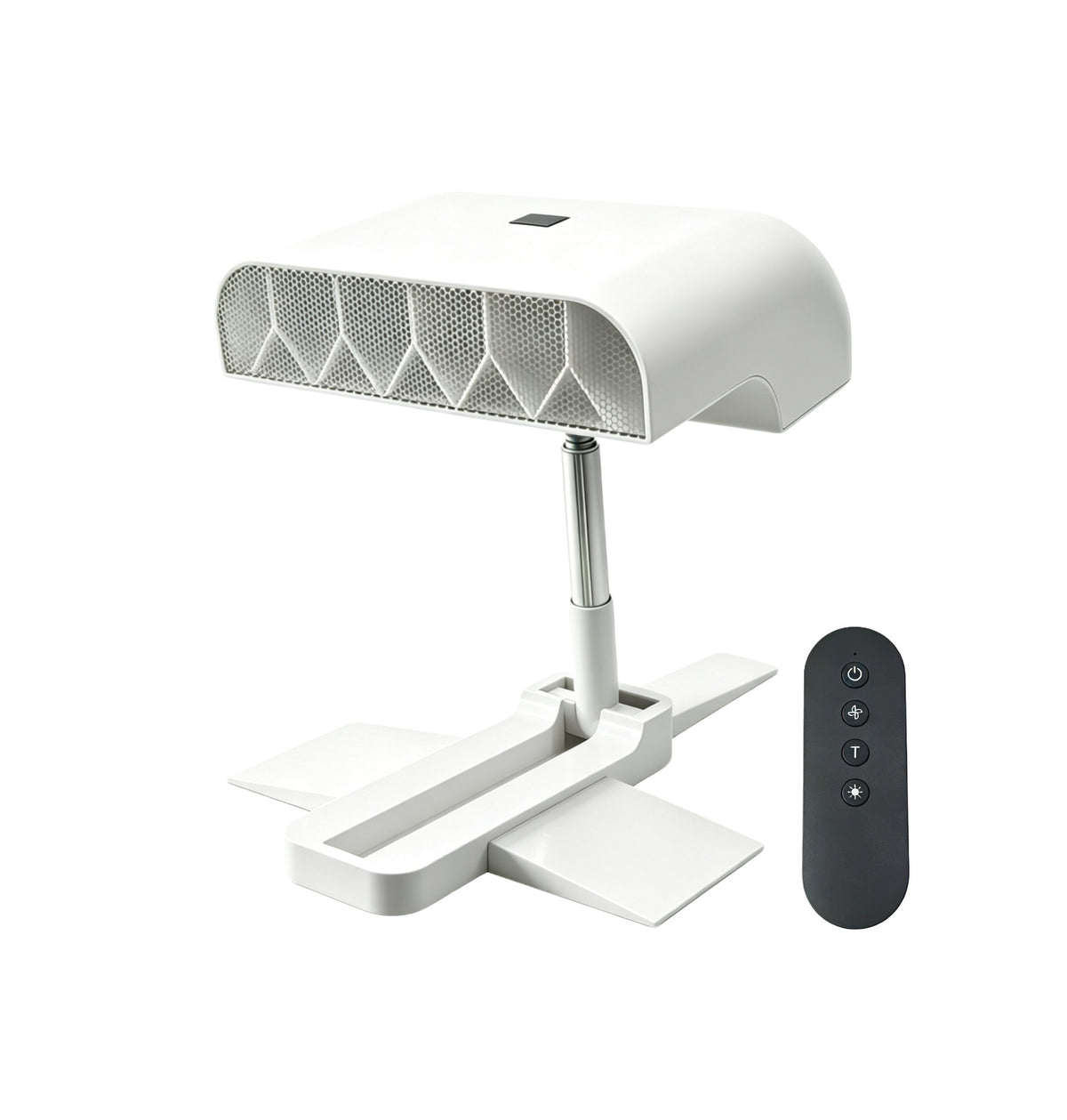 Portable foldable bed fan with remote control, front view